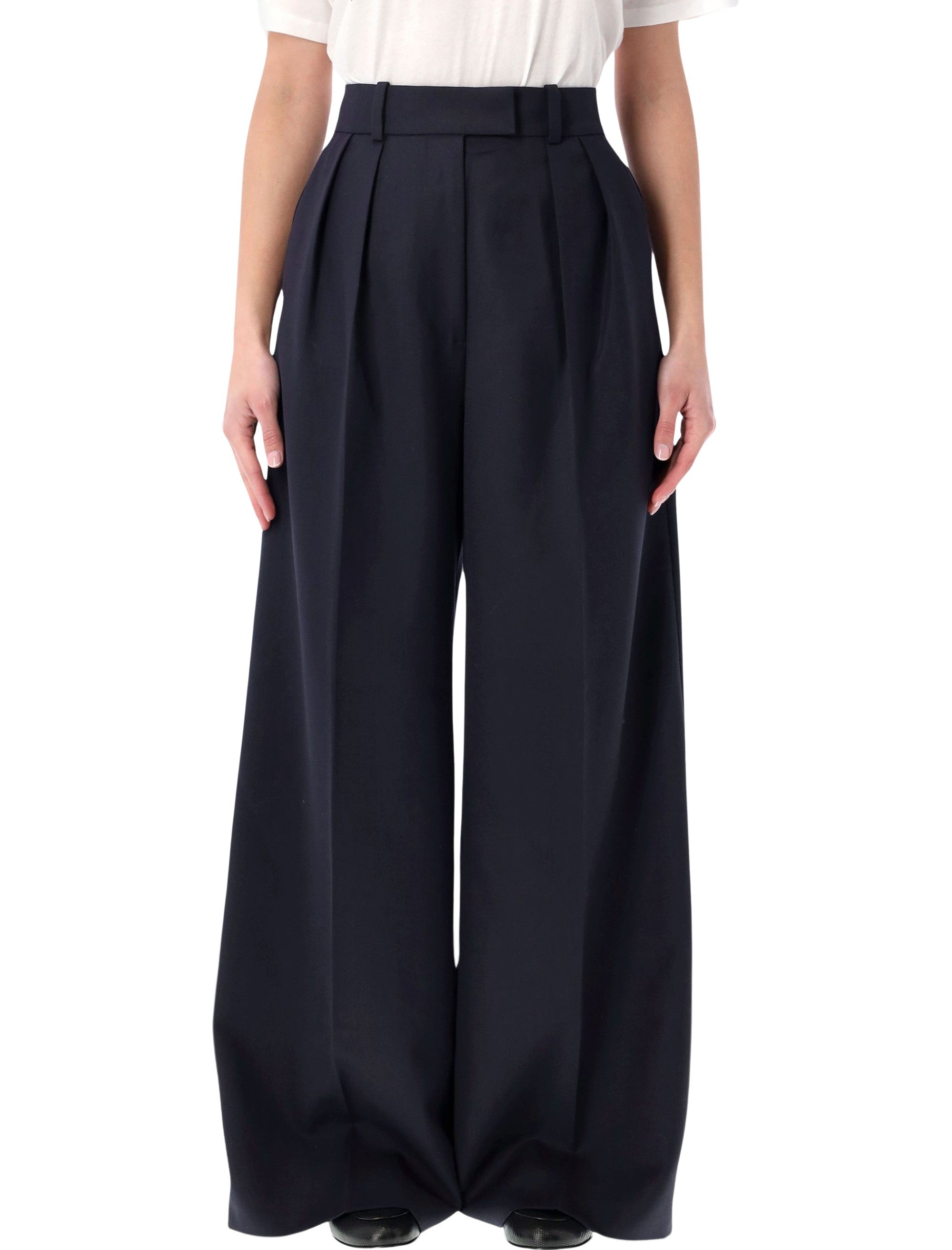 Lou wool blend wide trousers Navy Polyester Pant