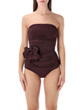 Magda Butrym burgundy floral draped swimsuit Polyamide Swimwear