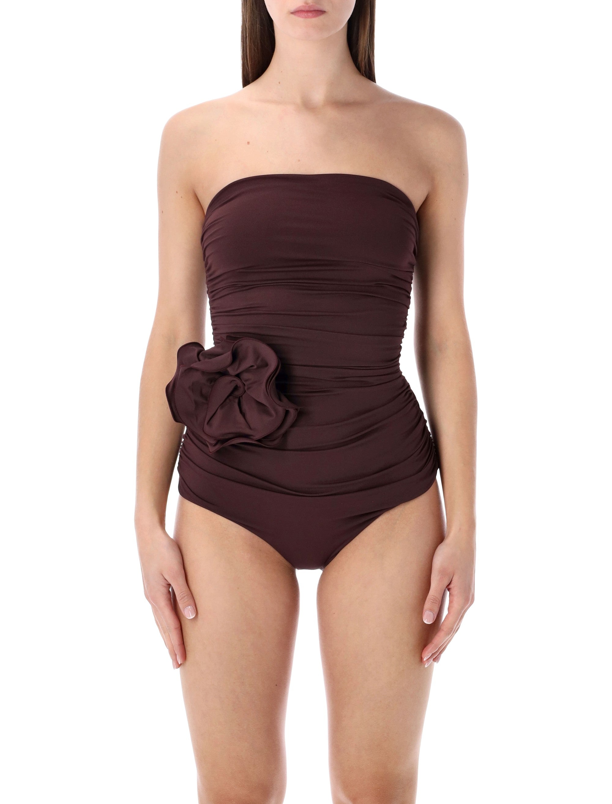 Magda Butrym burgundy floral draped swimsuit Polyamide Swimwear