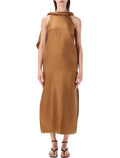 Loulou Susan silk twill twisted collar dress Macadamia