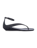 Loulou Niham Ostrich-Effect Flip Flop Sandals Black Calfskin
