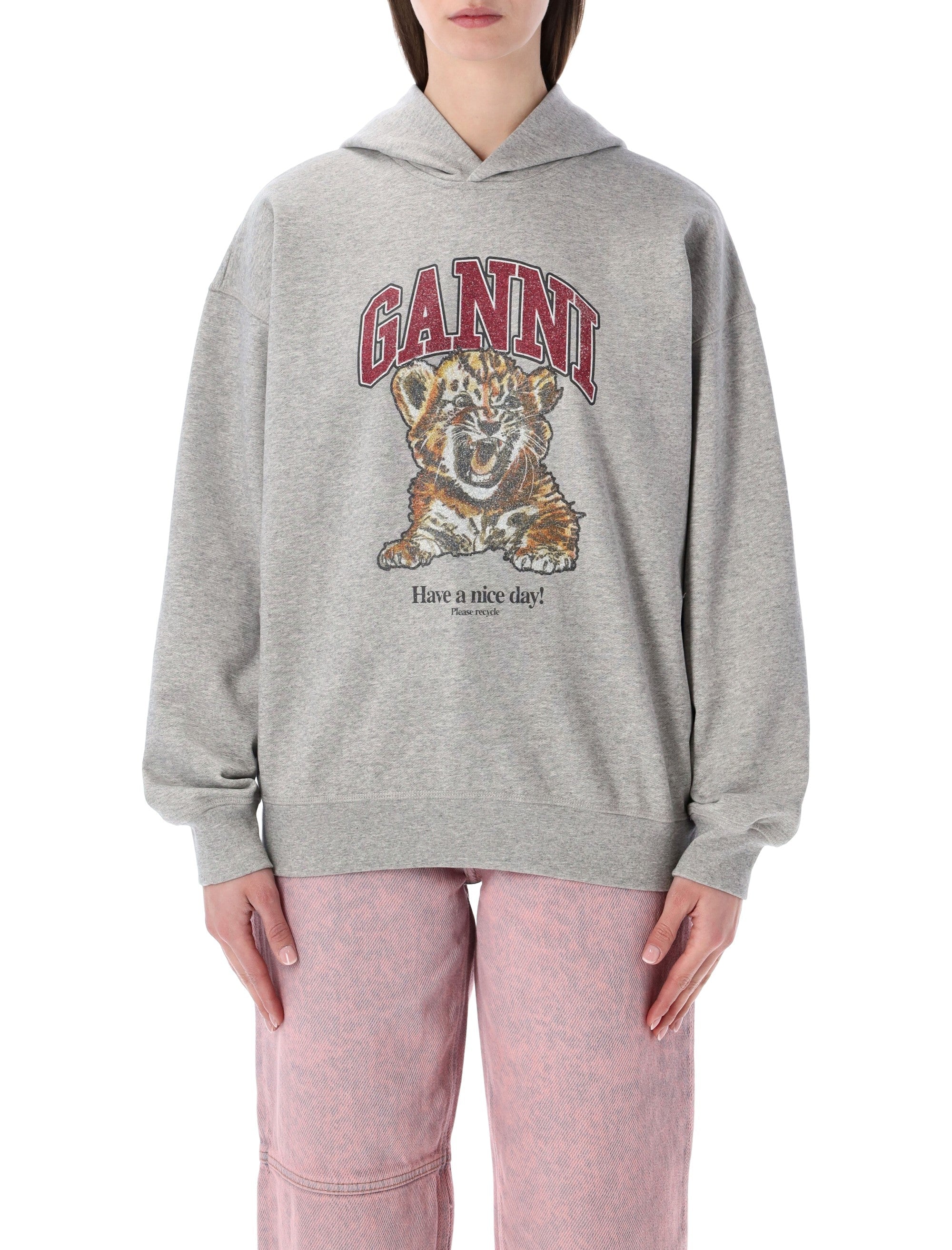 GANNI Tiger print hoodie Paloma Grey Organic Cotton Sweatshirt