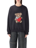 Ganni Bear graphic sweatshirt with rhinestones Phantom Black Cotton