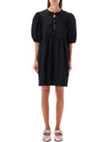 Ganni black cotton poplin mini dress with bows Organic