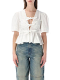 Ganni washed cotton tie-front blouse Birght White Organic Shirt