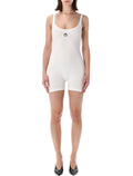 Marine Serre Moon logo short catsuit White Black Cotton Jumpsuit