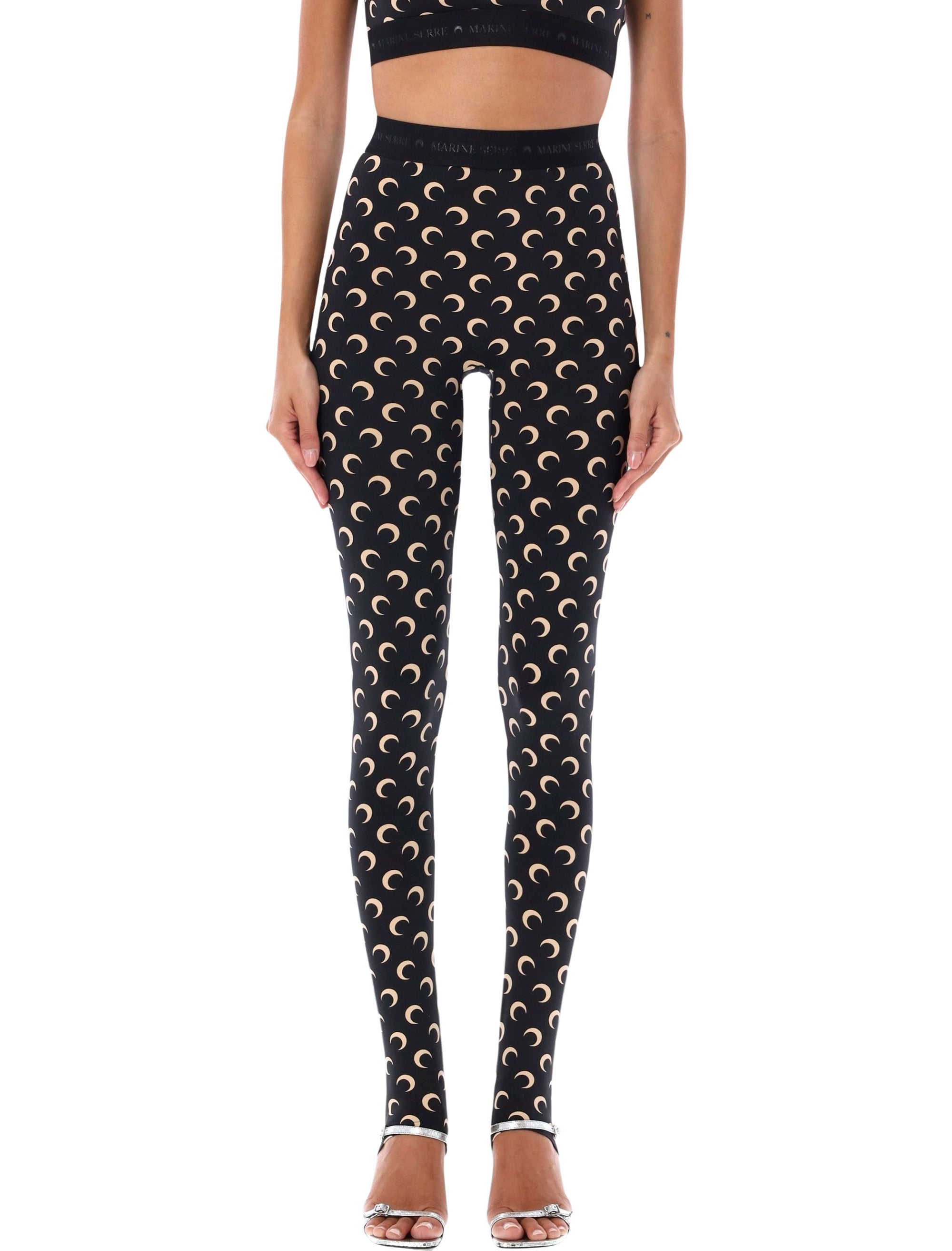 Marine Serre all-over Moon print leggings Black Tan Polyamide