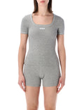Marine Serre Light Ribbed Squareneck T-Shirt Grey Cotton