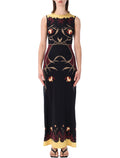 Marine Serre Foral Print Long Dress Black Red Polyamide
