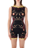 Marine Serre Floral Print Second Skin Top Black Red Polyamide