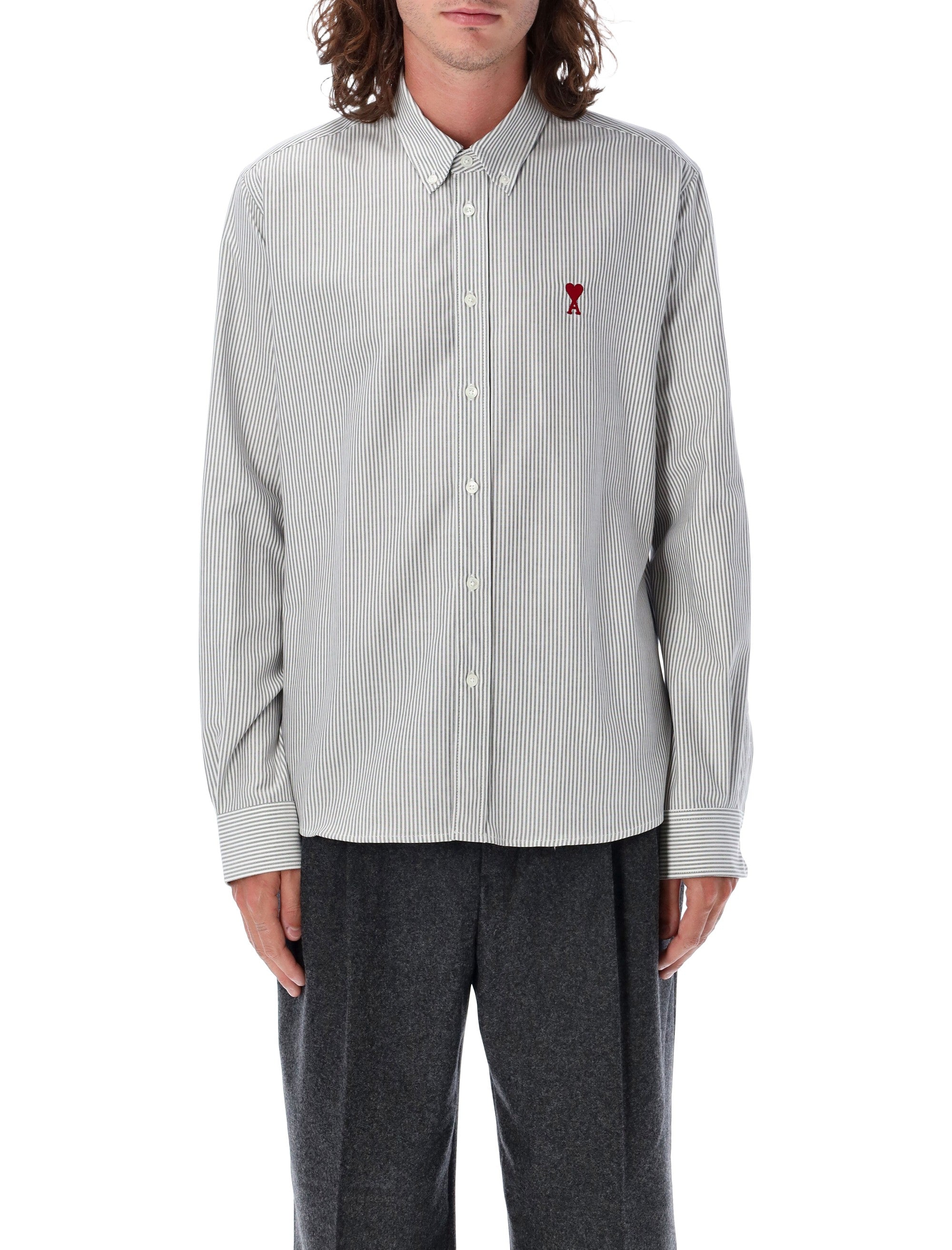 Ami Paris striped De Coeur shirt White Black Cotton