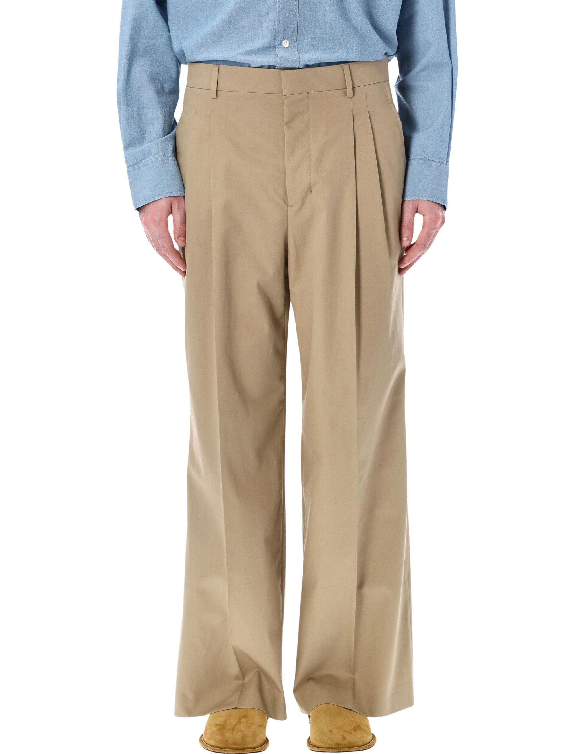 Ami Paris low-rise wide cotton trousers Beige Pant