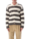 Ami Paris De Coeur Striped Cotton Cardigan White Grey