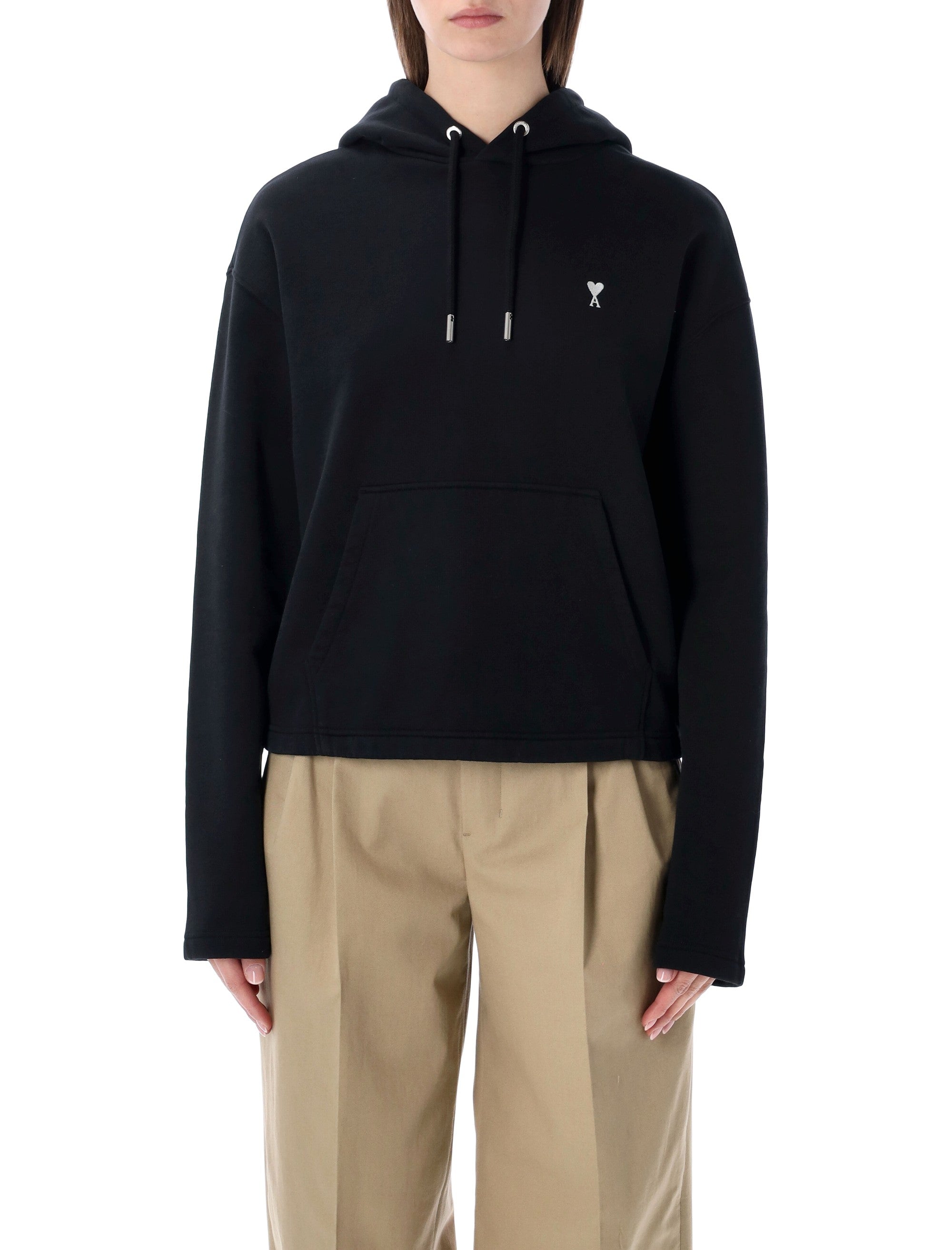 Ami Paris de Cœur cropped hoodie Black Cotton Sweatshirt