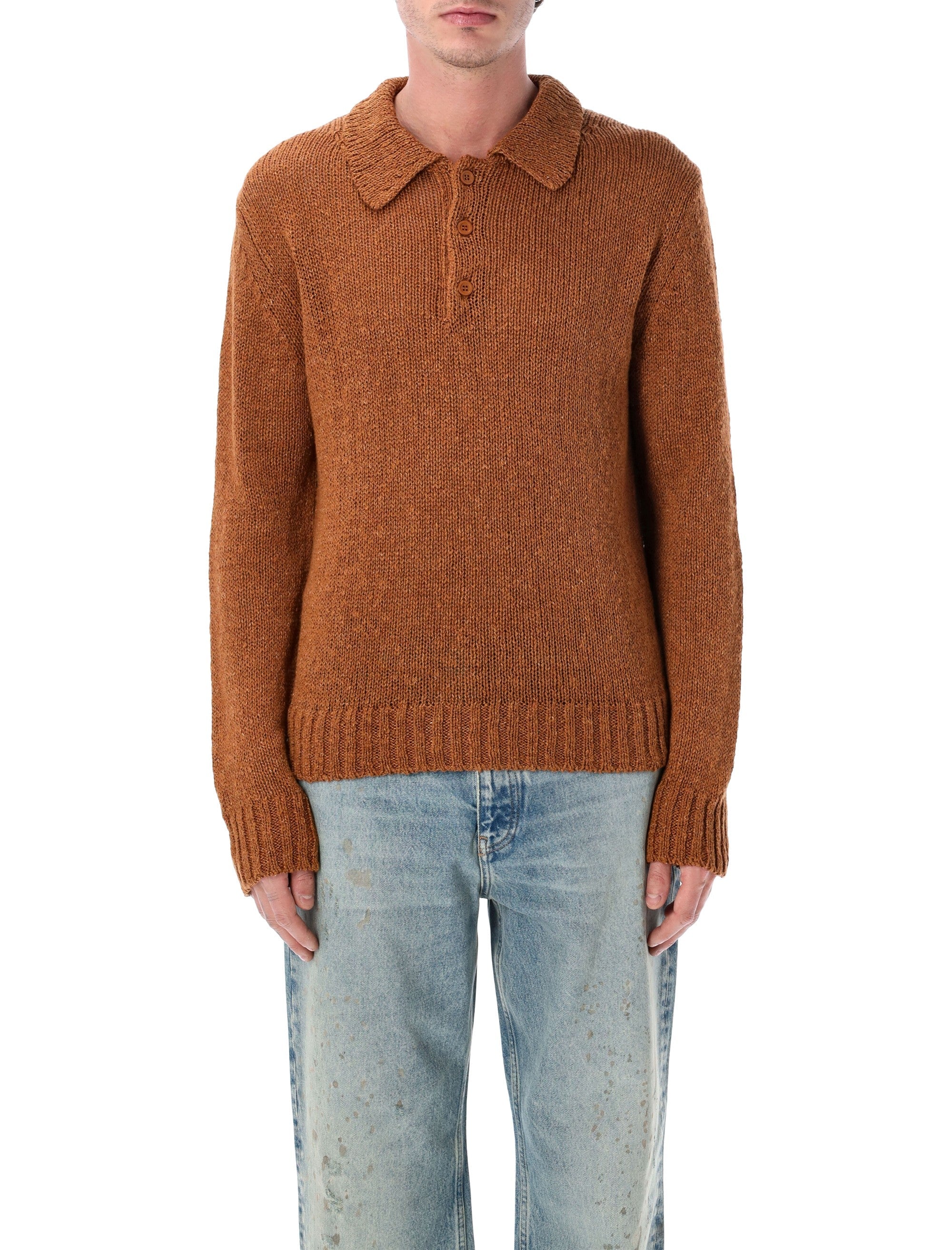 Sunflower cotton linen polo sweater Brown