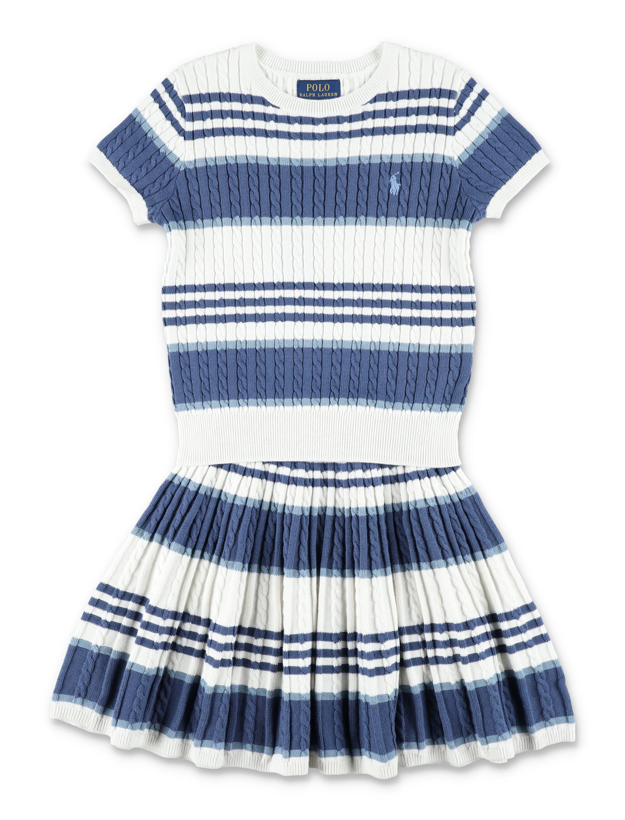 Polo Ralph Lauren cable-knit striped girls set White Blue Cotton