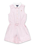 Polo Ralph Lauren striped cotton Oxford romper for girls Rose Jumpsuit