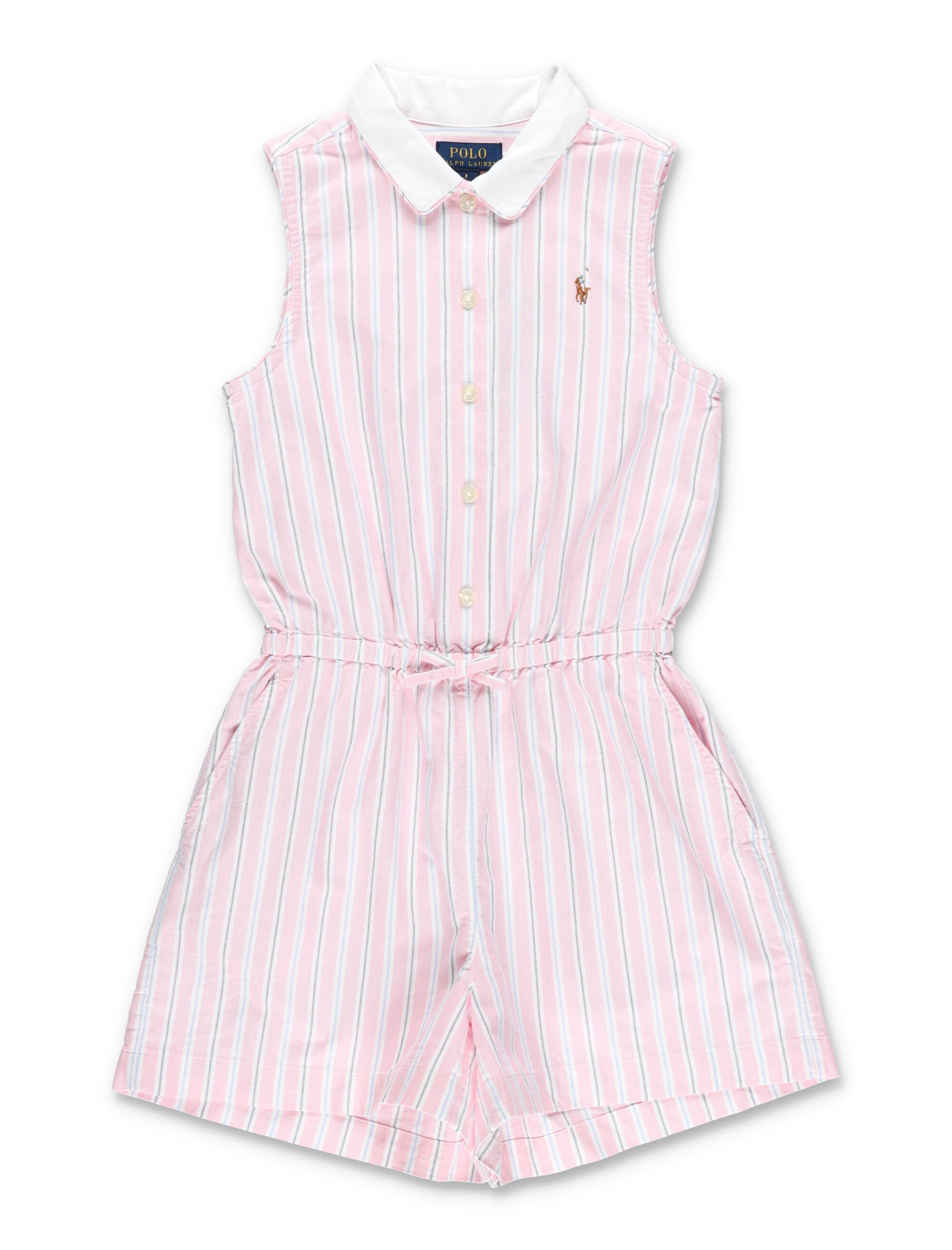Polo Ralph Lauren striped cotton Oxford romper for girls Rose Jumpsuit