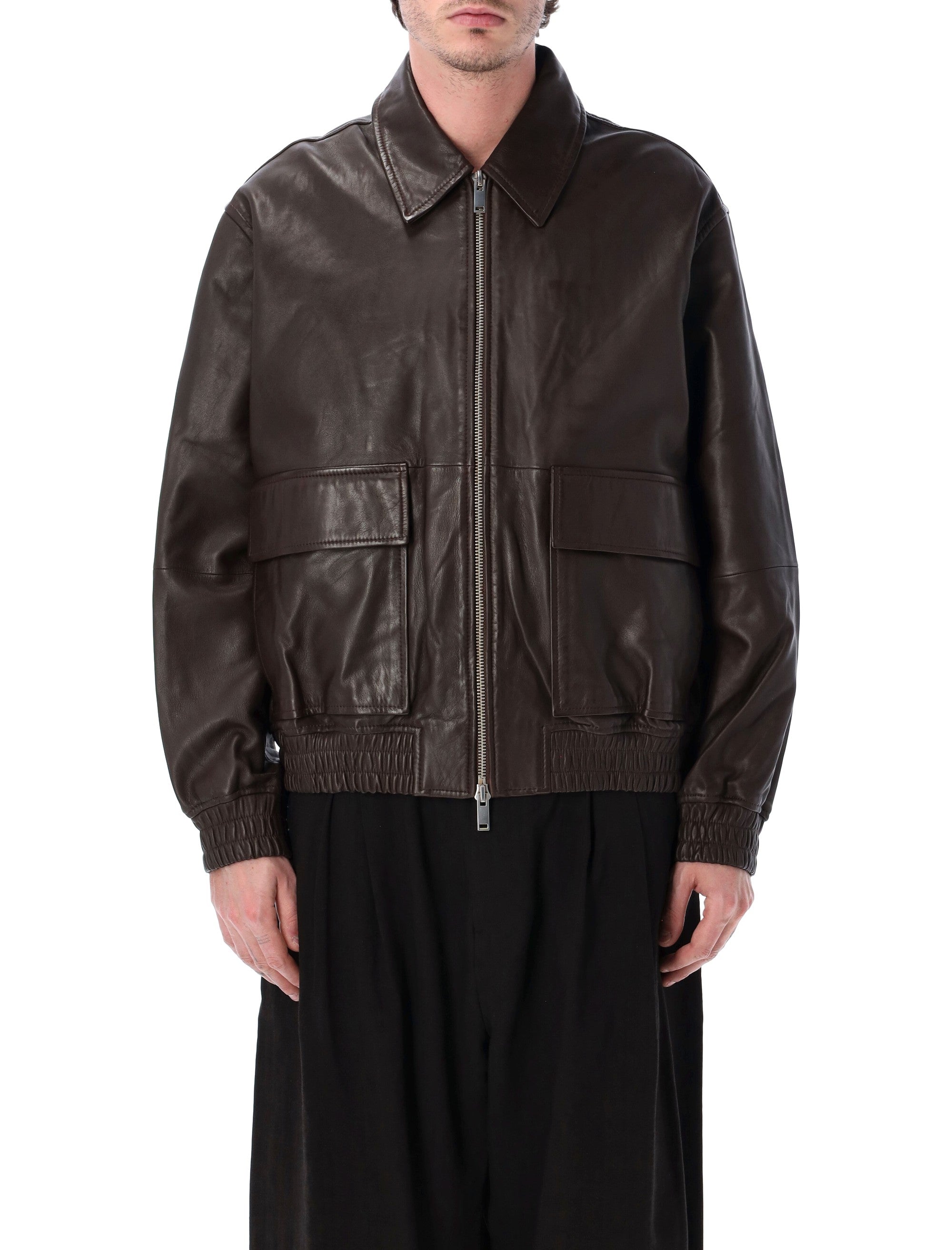 Studio Nicholson Piston Lamb Leather Jacket Brown Lining