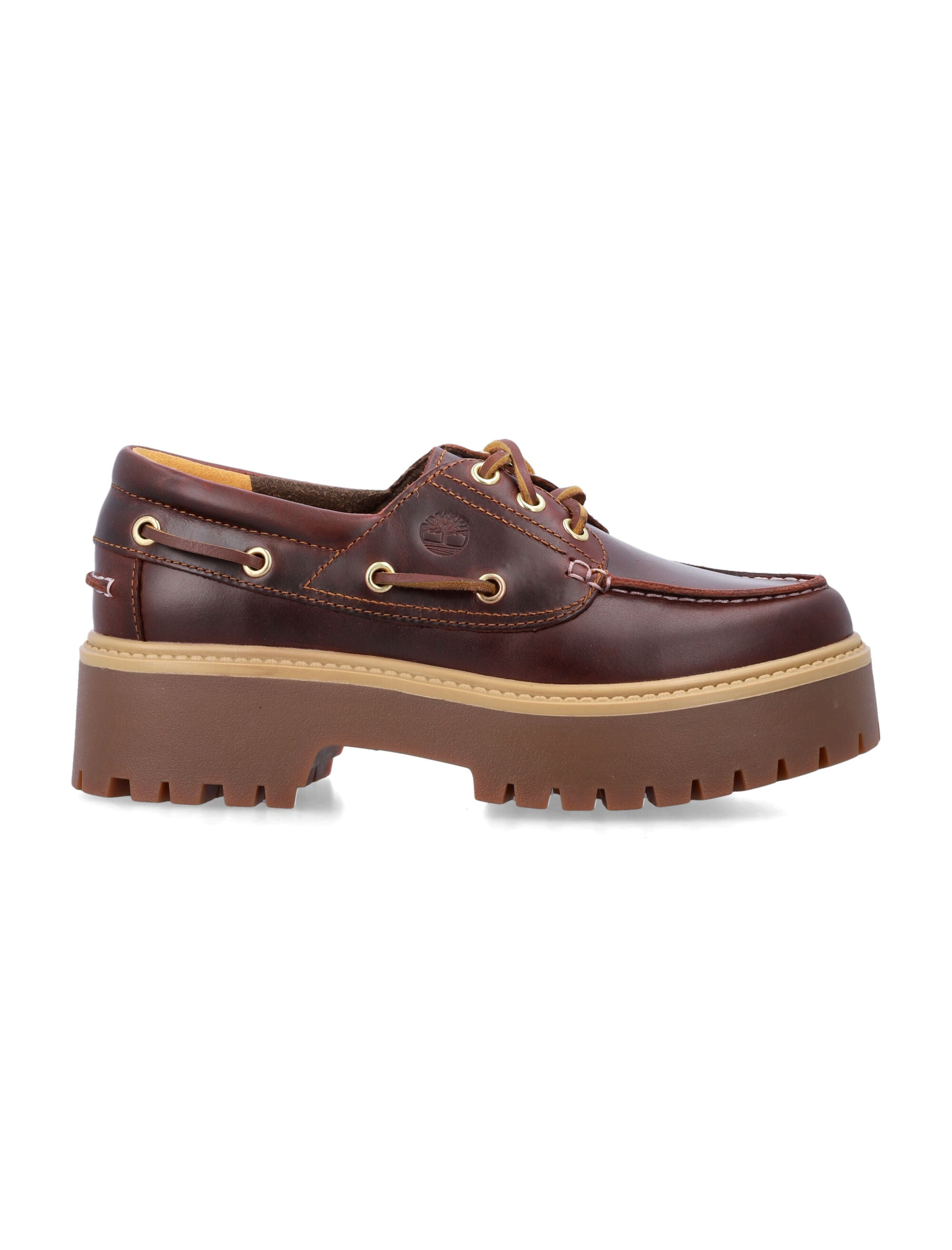Timberland Stone Street womens dark brown platform boat shoe Leather Sole Loafers