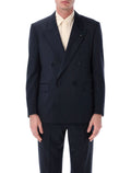 Lardini Soirée double-breasted navy wool jacket Virgin Lining Blazer
