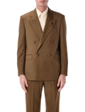 Lardini Soirée double-breasted brown wool jacket Virgin Lining Blazer