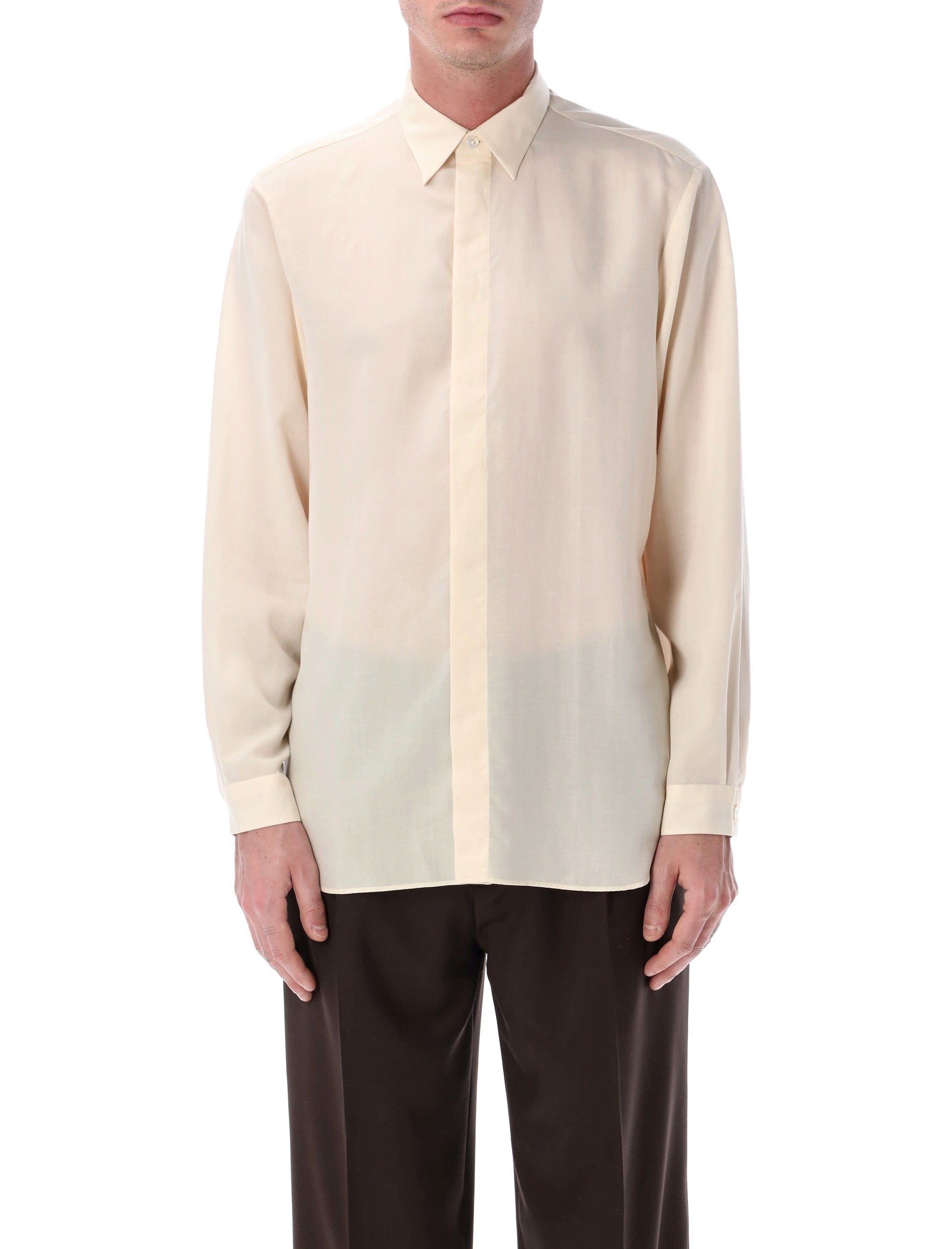 Lardini Oversized linen & lyocell shirt Ivory Tencel