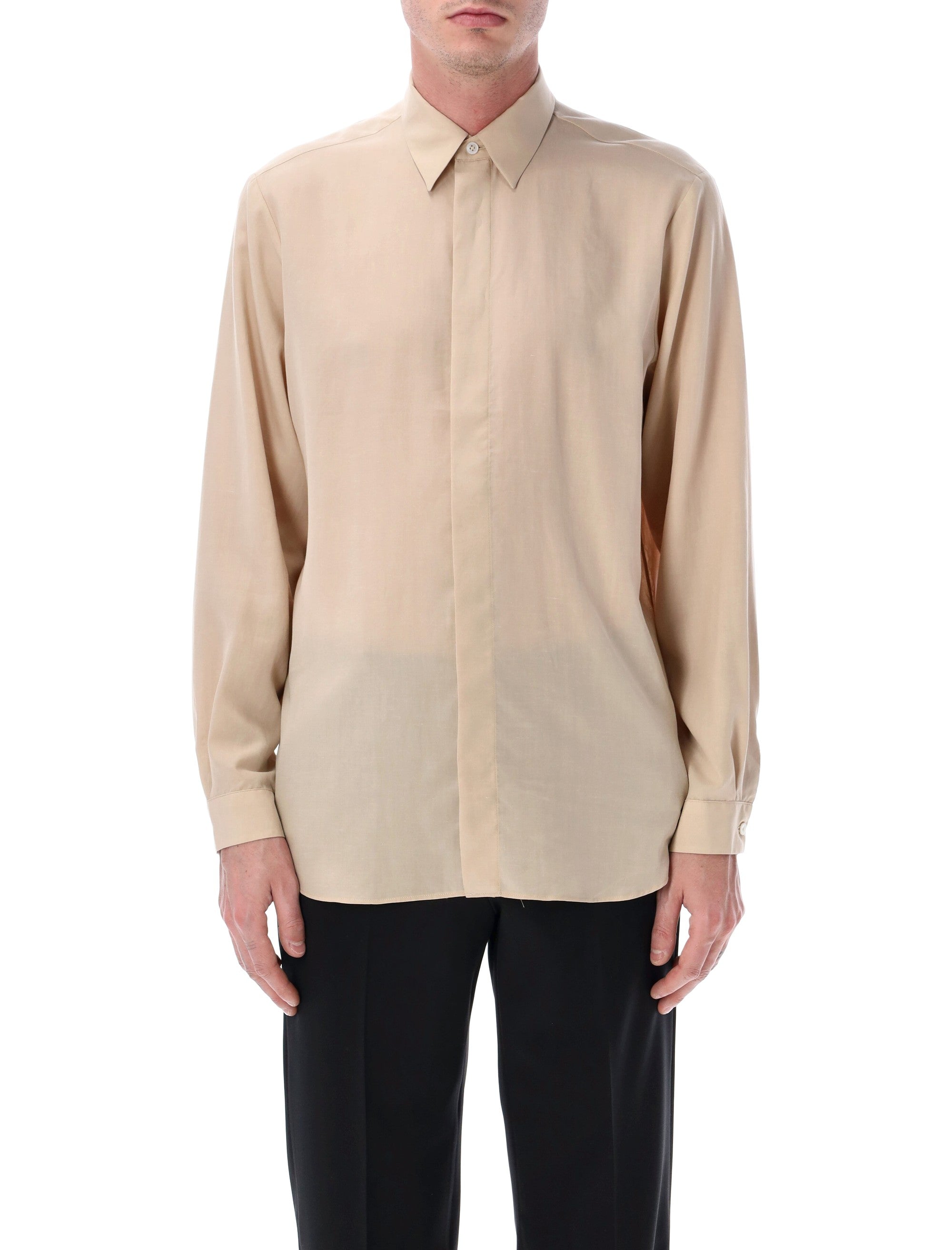Lardini Oversized linen & lyocell shirt Beige Tencel