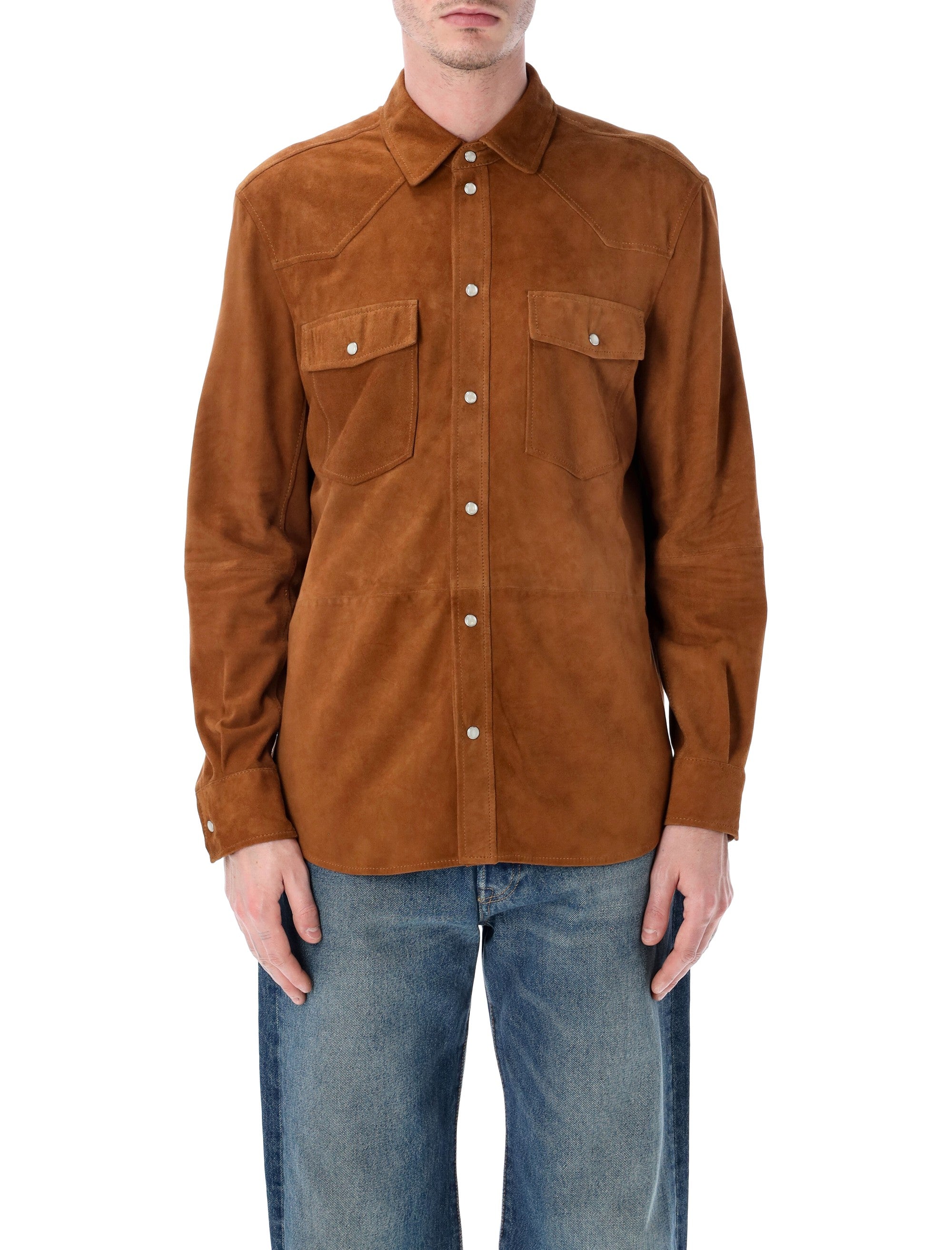 Sword 6.6.44 suede texan shirt Cognac Ovine Leather