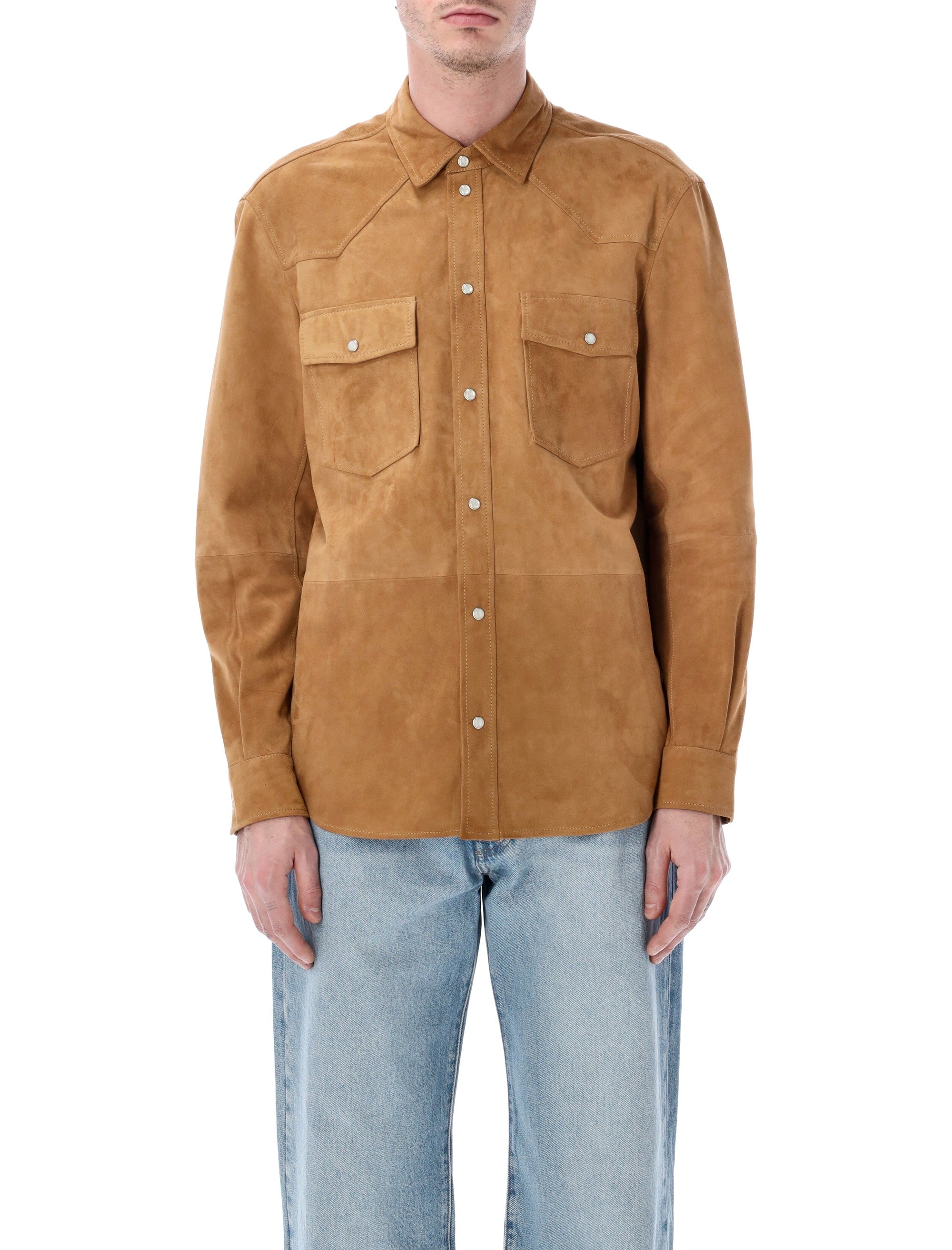 Sword 6.6.44 suede texan shirt Camel Ovine Leather