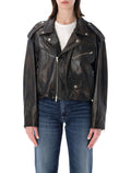 Sword Elastic Hem Leather Jacket Damage Black Ovine