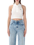 Lacoste Cropped Cotton Polo Top White