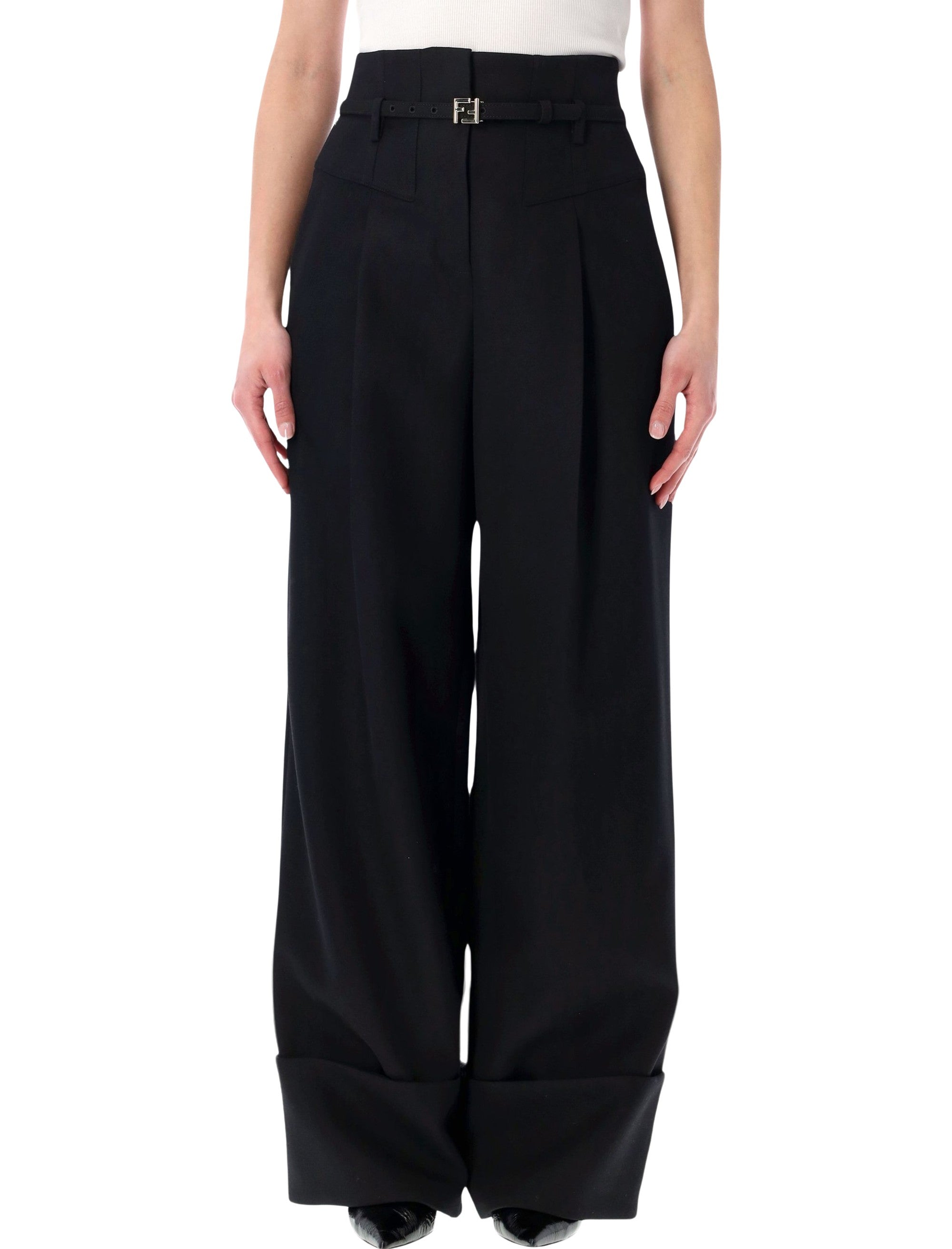 Fendi black Grain de Poudre wool pants Virgin
