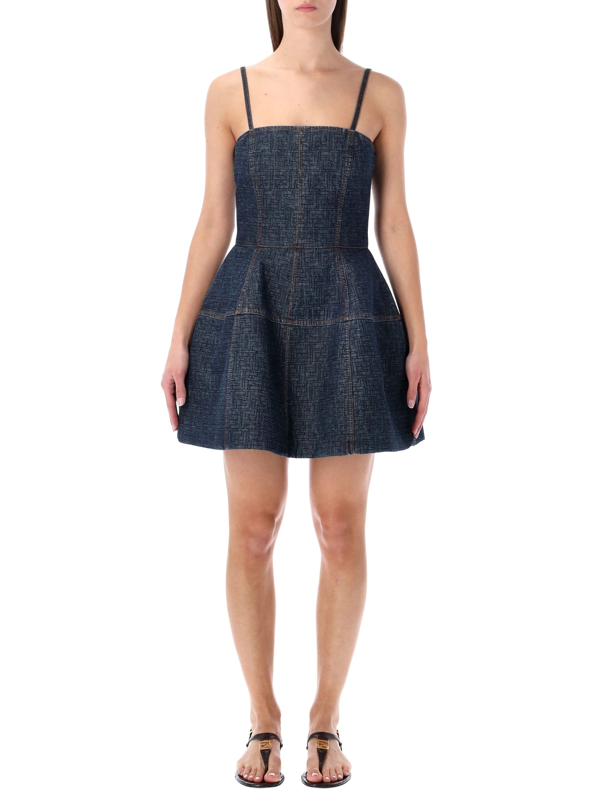 Fendi dark blue FF denim bustier dress Cotton