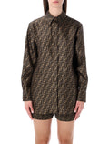 Fendi FF silk jacquard oversized shirt Tobacco