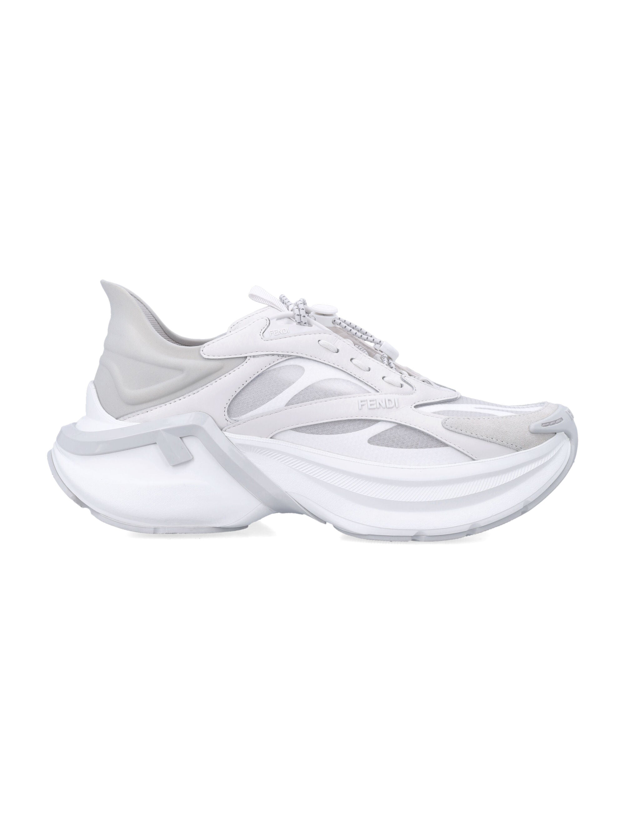 Fendi F-Light white leather and mesh womans sneakers Calf