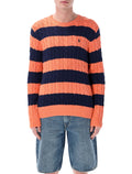 Polo Ralph Lauren striped cable knit sweater Orange Navy Cotton