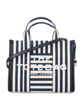 Marc Jacobs The Stripe Canvas Medium Tote Bag Blue Multicolor Cotton