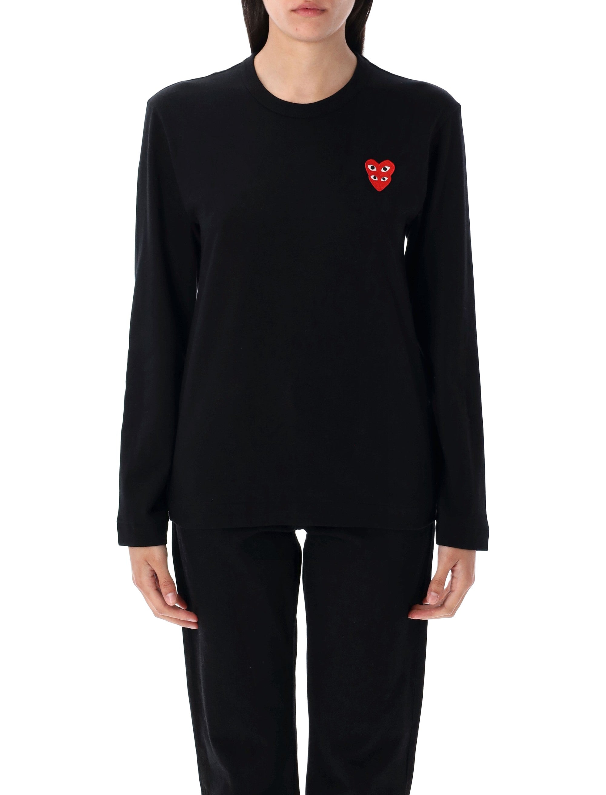 Comme Des Garçons Play Double Heart Long-Sleeve T-Shirt Black Cotton Tshirt