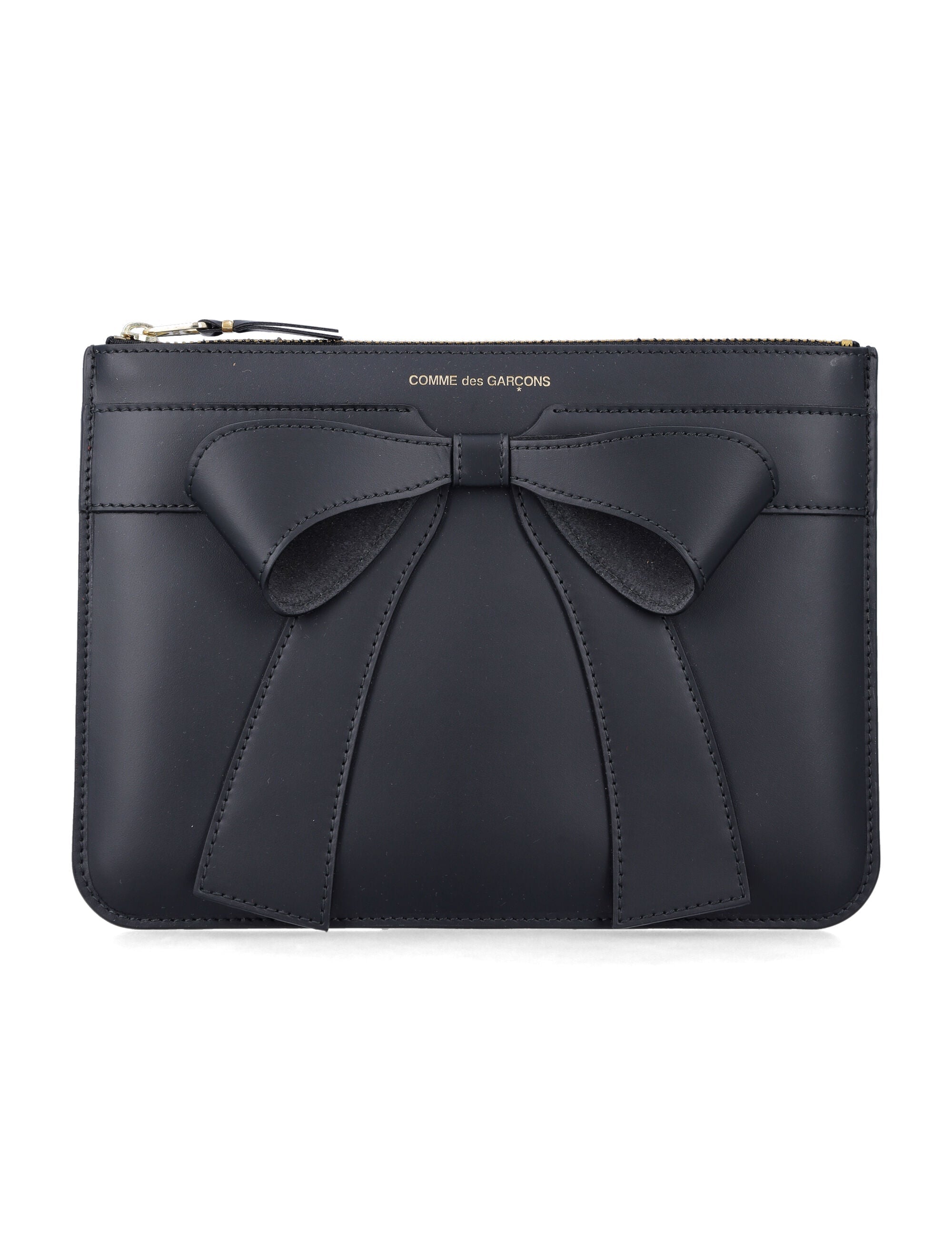 Comme des Garçons Wallet large big bow leather pouch Black Cowhide