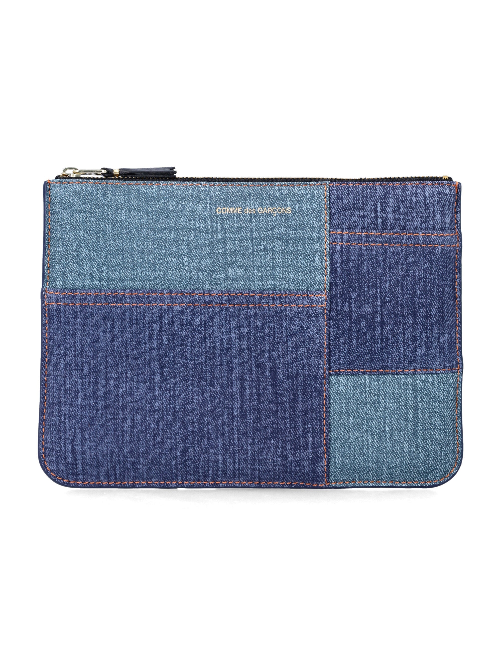 Comme des Garçons Wallet leather pouch with denim effect Blue Lambskin