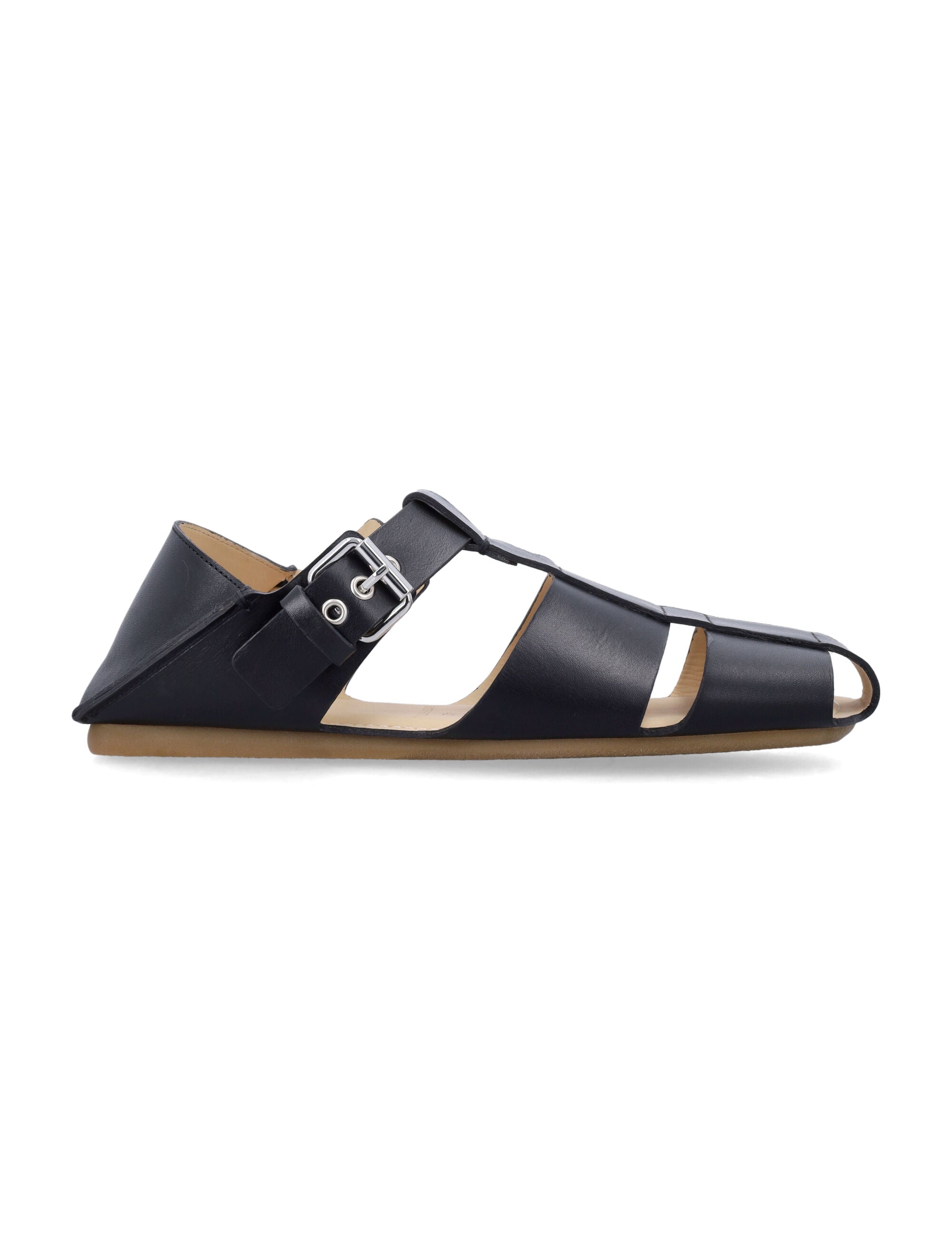 Lemaire Leather Fisherman Slip-On Sandals Black Cowhide Sole