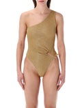 Oserée Swimwear Lumière Stones one-shoulder maillot Gold Polyamide