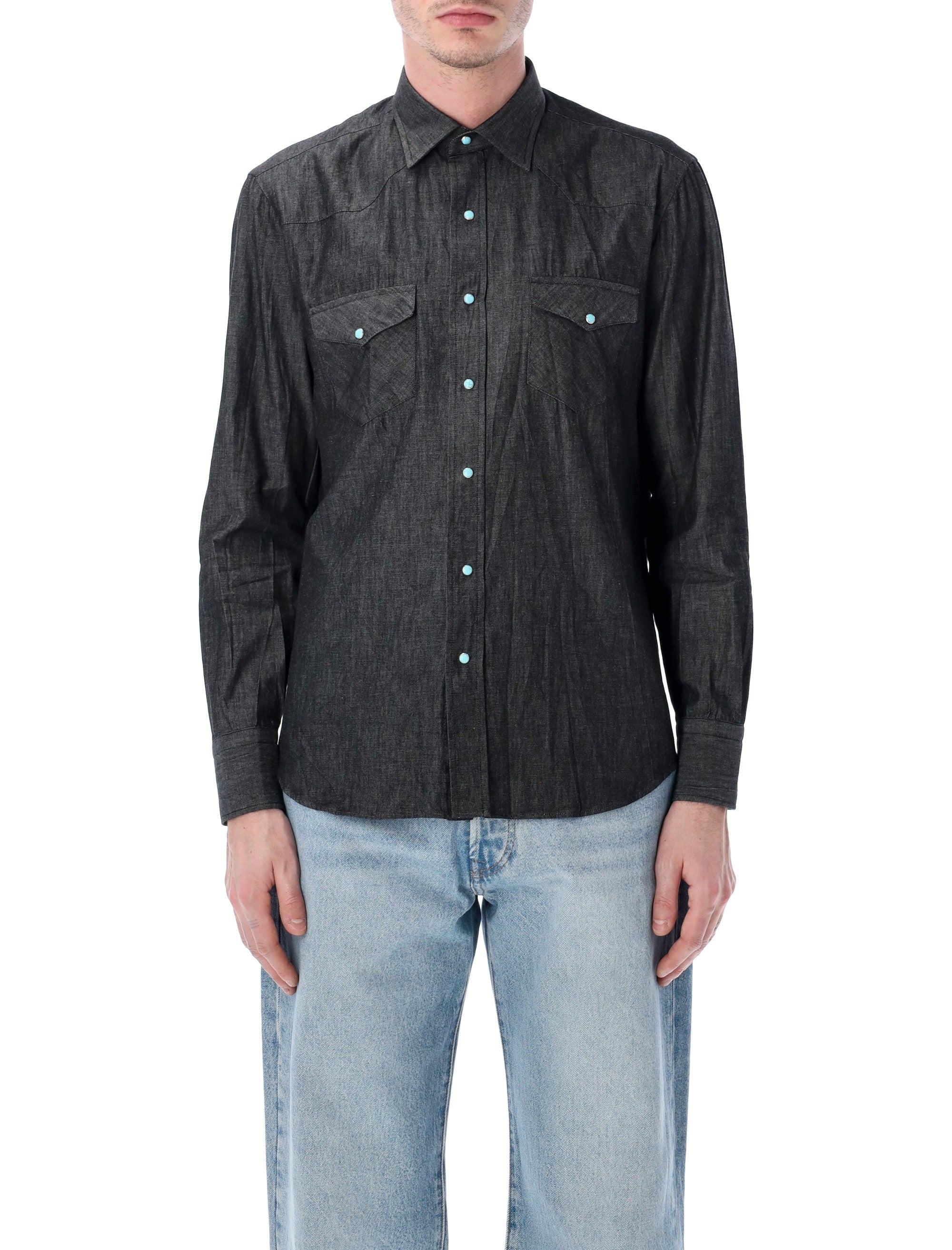 Salvatore Piccolo black wash Western shirt Cotton