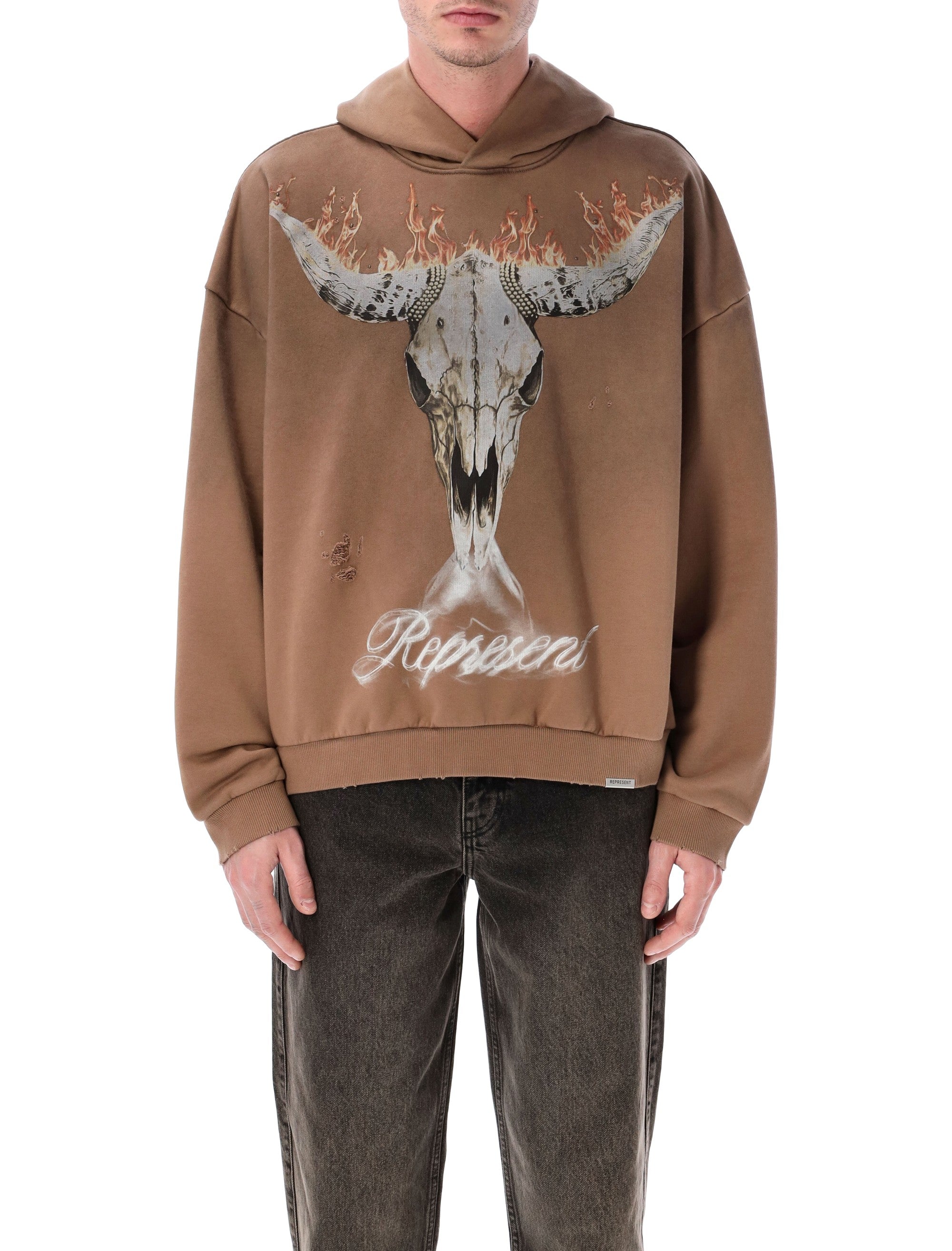 Represent British Cowboy hoodie Dusty Brown Cotton Rib Sweatshirt