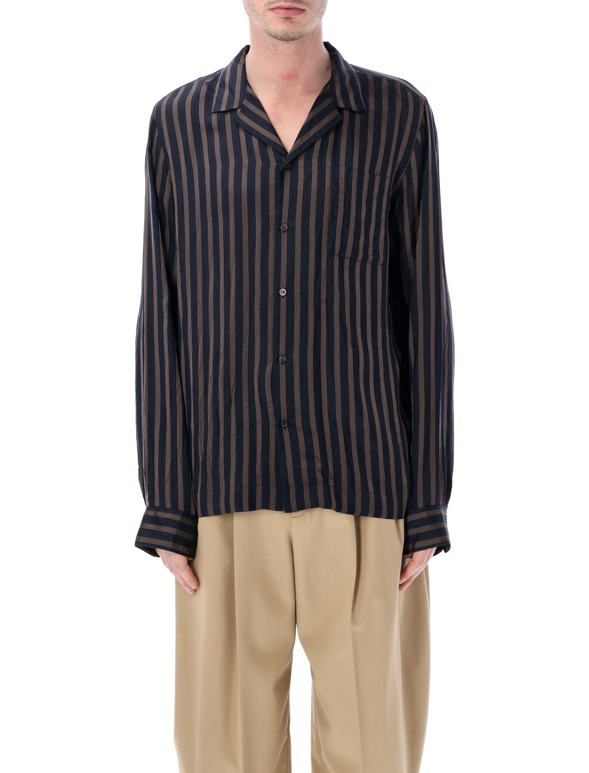 Dries Van Noten Cartly striped shirt Navy Cupro