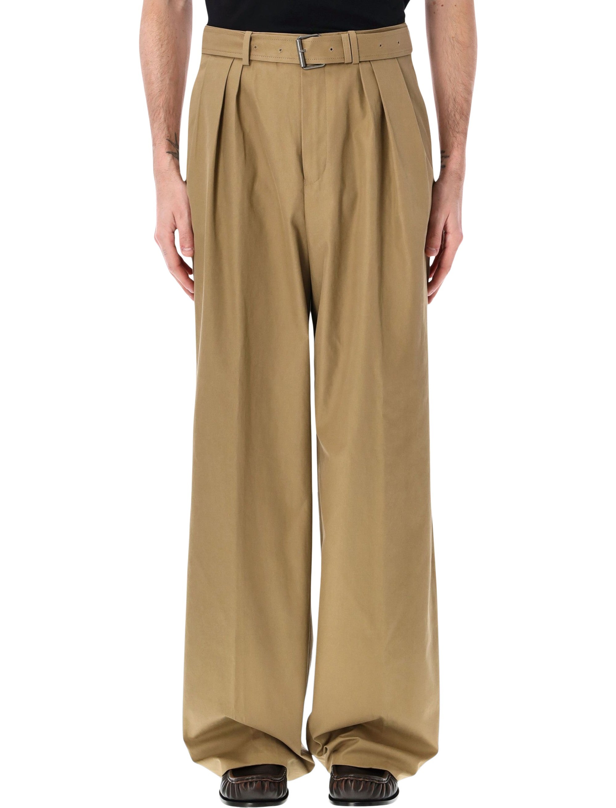 Dries Van Noten wide leg pants with belt Camel Cotton