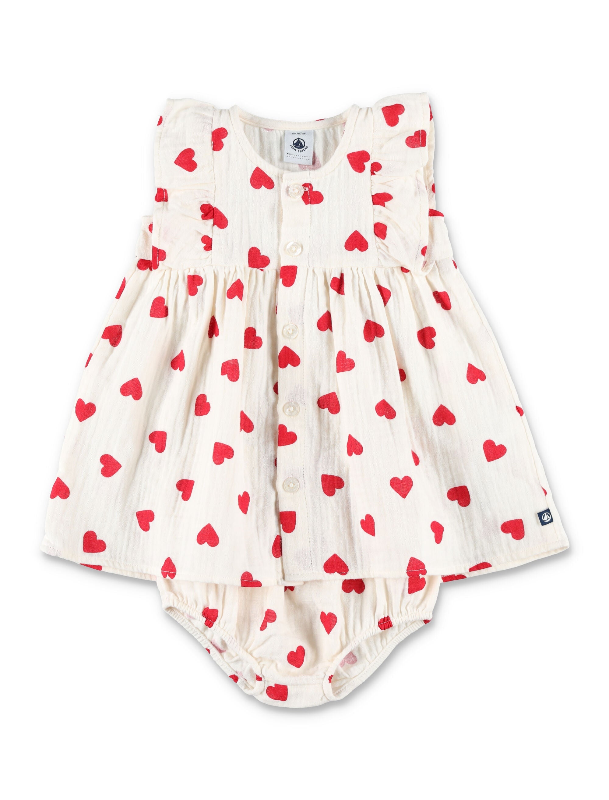 Petit Bateau Baby Hearts Dress White Cotton