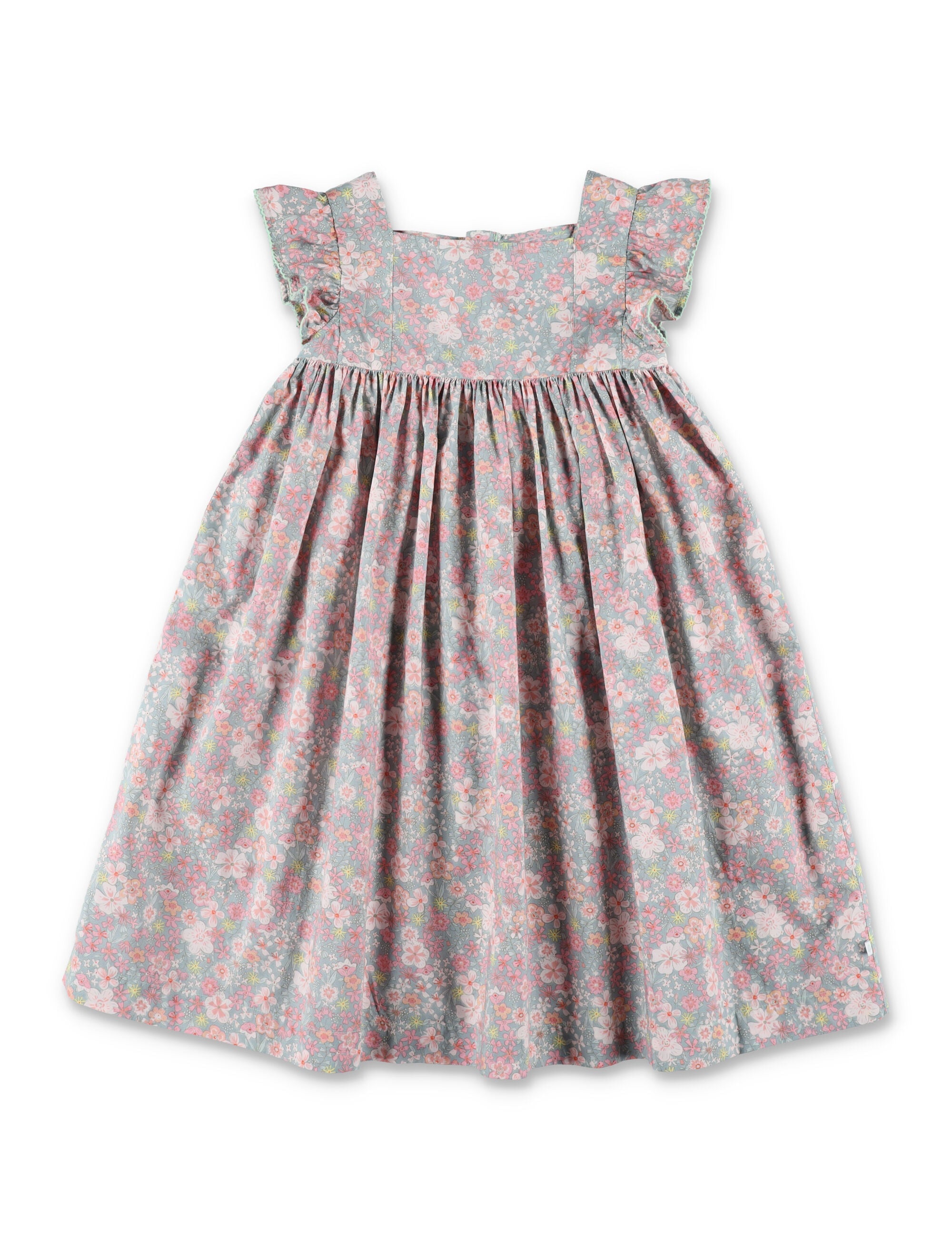 Petit Bateau Girls Floral Cotton Dress Blue/multicolor