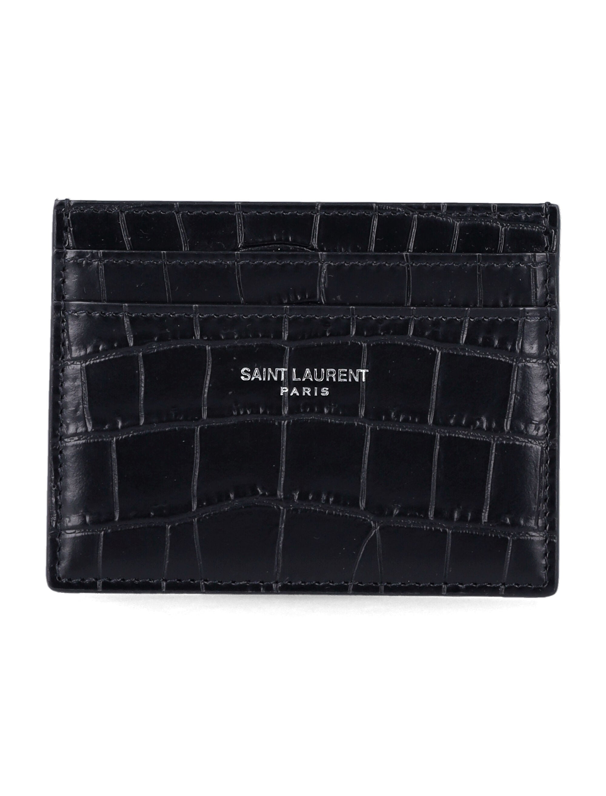 Saint Laurent crocodile-embossed card holder Black Calf Skin Cardholder
